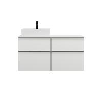 burgbad Eqio vasque à poser en céramique, carré, à gauche, avec meuble sous-lavabo à 4 tiroirs, largeur 1200mm, SGUS120LF2009C0001G0252, Couleur: Blanc brillant / Blanc brillant, poignée noire mate G0