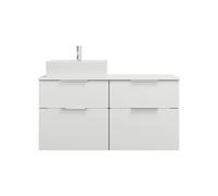 burgbad Eqio vasque à poser en céramique, carré, à gauche, avec meuble sous-lavabo à 4 tiroirs, largeur 1200mm, SGUS120LF6582C0001G0146, Couleur: Blanc mat / Blanc mat, poignée chromée G0146