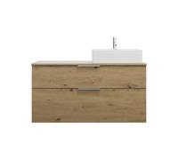 burgbad Eqio vasque à poser en céramique, carré, droite, meuble sous-lavabo avec 2 tiroirs inclus, largeur 1200mm, SGUQ120RF5662C0001G0146, Couleur: Décor chêne Urban / Décor chêne Urban, Poignée chro