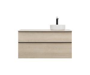 burgbad Eqio vasque à poser en céramique ronde, droite, avec meuble sous-lavabo 2 tiroirs, largeur 1200mm, SGUN120RF3180C0001G0252, Couleur: Décor Chêne Cashmere / Décor Chêne Cashmere, Poignée Noir M