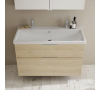 burgbad Eqio lavabo en céramique avec 2 trous pour robinetterie, meuble sous-lavabo inclus, largeur 1030mm, SEYR103F3180C0001G0146, Couleur: Chêne Décor Cachemire / Chêne Décor Cachemire, manche G0146