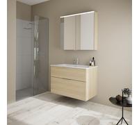 Set burgbad Eqio, composé d'une armoire de toilette, d'un lavabo en céramique Slim et d'un meuble sous-lavabo, largeur 920mm, SHCP092F3180C0001G0146, Couleur: Chêne Décor Cachemire / Chêne Décor Cache
