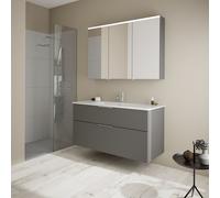 Set burgbad Eqio, composé d'une armoire de toilette à droite, d'un lavabo en céramique Slim et d'un meuble sous lavabo, largeur 1220mm, SHCP122LF6584C0001G0146, Couleur: Gris foncé mat / Gris foncé ma