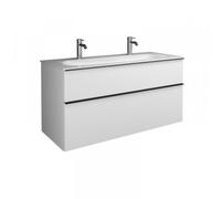 burgbad Fiumo, lavabo en fonte minérale avec meuble sous-lavabo, largeur 1220mm, avec 2 trous pour robinet, SFXM122F3958G0146, Couleur: Graphite doux mat / Graphite doux mat, poignée chromée G0146