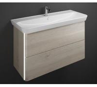 burgbad Iveo lavabo en céramique avec meuble sous-lavabo, avec éclairage LED pour meuble sous-lavabo, largeur : 1200mm, SFEY120F2834G0169, Couleur: Chêne Décor Flanelle / Chêne Décor Flanelle