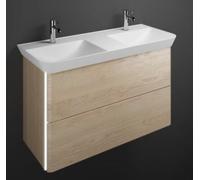 burgbad Iveo lavabo en fonte minérale avec meuble sous-lavabo, avec éclairage LED, largeur : 1200mm, SFFU120F2747G0169, Couleur: Décor Chêne Cachemire / Décor Chêne Cachemire