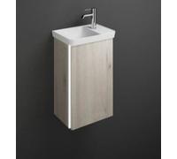 burgbad Iveo lavabo en fonte minérale avec meuble sous-lavabo, avec éclairage LED, version gauche, largeur : 440mm, SFGX044LF2834G0169, Couleur: Chêne Décor Flanelle / Chêne Décor Flanelle