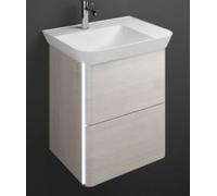 burgbad Iveo lavabo en fonte minérale avec meuble sous-lavabo, avec éclairage LED, version gauche, largeur : 650mm, SFFU065LF2835G0169, Couleur: Chêne Décor Mérinos / Chêne Décor Mérinos