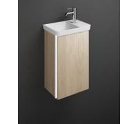 burgbad Iveo lavabo en fonte minérale avec meuble sous-lavabo, avec éclairage LED, version gauche, largeur : 440mm, SFGX044LF2747G0169, Couleur: Décor Chêne Cachemire / Décor Chêne Cachemire