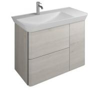 burgbad Iveo lavabo en fonte minérale avec meuble sous-lavabo, version gauche, largeur : 1000mm, SFFV100LF2835G0162, Couleur: Décor chêne Mérino / Décor chêne Mérino, poignée verticale en bandeau gris