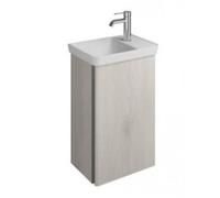 burgbad Iveo lavabo en fonte minérale avec meuble sous-lavabo, version gauche, largeur : 440mm, SFFZ044LF2835G0162, Couleur: Décor chêne Mérino / Décor chêne Mérino, poignée verticale en bandeau gris 