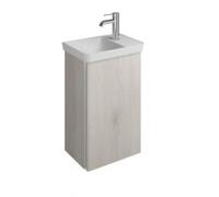 burgbad Iveo lavabo en fonte minérale avec meuble sous-lavabo, version gauche, largeur : 440mm, SFFZ044LF2835G0161, Couleur: Chêne Décor Mérinos / Chêne Décor Mérinos, manche vertical Blanc G0161