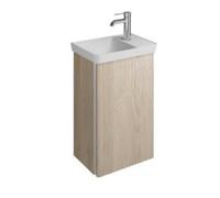 burgbad Iveo lavabo en fonte minérale avec meuble sous-lavabo, version gauche, largeur : 440mm, SFFZ044LF2747G0161, Couleur: Chêne Décor Cachemire / Chêne Décor Cachemire, manche vertical Blanc G0161