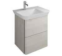 burgbad Iveo lavabo en fonte minérale avec meuble sous-lavabo, version gauche, largeur : 650mm, SFEO065LF2835G0162, Couleur: Décor chêne Mérino / Décor chêne Mérino, poignée verticale en bandeau gris
