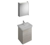 burgbad Iveo set lavabo en céramique avec meuble sous-lavabo, version droite, largeur : 650mm, SFHJ065RF2835G0162, Couleur: Décor chêne Mérino / Décor chêne Mérino, poignée verticale en bandeau gris f