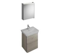 burgbad Iveo set lavabo en céramique avec meuble sous-lavabo, version droite, largeur : 650mm, SFHJ065RF2834G0162, Couleur: Chêne décor flanelle / chêne décor flanelle, poignée verticale en bandeau gr