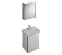 burgbad Iveo set lavabo en céramique avec meuble sous-lavabo, version gauche, largeur : 650mm, SFHJ065LF2833G0162, Couleur: Blanc Brillant / Mélaminé Blanc, prise verticale Gris Foncé G0162