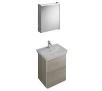 burgbad Iveo set lavabo en céramique avec meuble sous-lavabo, version gauche, largeur : 650mm, SFHJ065LF2834G0161, Couleur: Décor flanelle chêne / Décor flanelle chêne Décor flanelle Décor flanelle, b