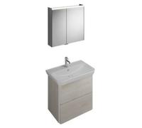 burgbad Iveo set vasque en céramique avec meuble sous-lavabo, version gauche, largeur : 800mm, SFHJ080LF2834G0161, Couleur: Décor flanelle chêne / Décor flanelle chêne Décor flanelle Décor flanelle, b
