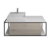 burgbad Junit lavabo en céramique avec meuble sous-lavabo SFKE120, version droite, largeur : 1200mm, SFKE120RF3151G0175, Couleur: Chêne Décor Flanelle / Chêne Décor Flanelle
