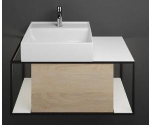 burgbad Junit lavabo en céramique avec meuble sous-lavabo SFKQ090, avec éclairage LED du lavabo, version droite, largeur : 900mm, SFKQ090RF3150G0175, Couleur: Décor Chêne Cachemire / Décor Chêne Cache