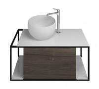 burgbad Junit lavabo en fonte minérale avec meuble sous-lavabo SFKF090, version droite, largeur : 900mm, SFKF090RF3152G0175, Couleur: Décor de châtaigne Truffe / Décor de châtaigne Truffe / Décor de c