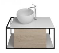 burgbad Junit lavabo en fonte minérale avec meuble sous-lavabo SFKF090, version droite, largeur : 900mm, SFKF090RF3150G0175, Couleur: Décor Chêne Cachemire / Décor Chêne Cachemire