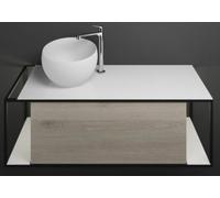 burgbad Junit lavabo en fonte minérale avec meuble sous-lavabo SFKR120, version droite, avec éclairage du meuble sous-lavabo, largeur : 1200mm, SFKR120RF3151G0175, Couleur: Chêne Décor Flanelle / Chên