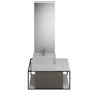 burgbad Junit set lavabo en céramique avec meuble sous-lavabo, version droite, avec miroir éclairé SFLF090, largeur : 900mm, SFLF090RF3149G0175, Couleur: Gris Brillant Brillant / Gris Brillant Brillan