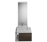 burgbad Junit set lavabo en céramique avec meuble sous-lavabo, version gauche, miroir éclairé SFLF076 inclus, largeur : 765mm, SFLF076LF3152G0175, Couleur: Décor de châtaigne Truffe / Décor de châtaig