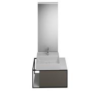 burgbad Junit set lavabo en céramique avec meuble sous-lavabo, version gauche, miroir éclairé SFLF076 inclus, largeur : 765mm, SFLF076LF3149G0175, Couleur: Gris Brillant Brillant / Gris Brillant Brill