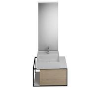 burgbad Junit set lavabo en céramique avec meuble sous-lavabo, version gauche, miroir éclairé SFLF076 inclus, largeur : 765mm, SFLF076LF3150G0175, Couleur: Décor Chêne Cachemire / Décor Chêne Cachemir