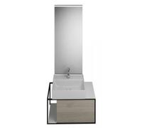burgbad Junit set lavabo en céramique avec meuble sous-lavabo, version gauche, miroir éclairé SFLF076 inclus, largeur : 765mm, SFLF076LF3151G0175, Couleur: Chêne Décor Flanelle / Chêne Décor Flanelle