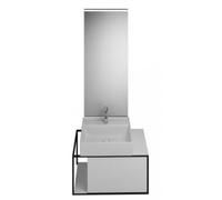 burgbad Junit set lavabo en céramique avec meuble sous-lavabo, version gauche, miroir éclairé SFLF076 inclus, largeur : 765mm, SFLF076LF3148G0175, Couleur: Blanc Brillant / Blanc Brillant / Blanc Bril
