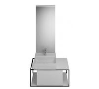 burgbad Junit set lavabo en céramique avec meuble sous-lavabo, version gauche, miroir éclairé SFLF090 inclus, largeur : 900mm, SFLF090LF3148G0175, Couleur: Blanc Brillant / Blanc Brillant / Blanc Bril