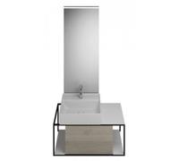burgbad Junit set lavabo en céramique avec meuble sous-lavabo, version gauche, miroir éclairé SFLF090 inclus, largeur : 900mm, SFLF090LF3151G0175, Couleur: Chêne Décor Flanelle / Chêne Décor Flanelle