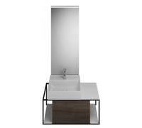 burgbad Junit set lavabo en céramique avec meuble sous-lavabo, version gauche, miroir éclairé SFLF090 inclus, largeur : 900mm, SFLF090LF3152G0175, Couleur: Décor de châtaigne Truffe / Décor de châtaig
