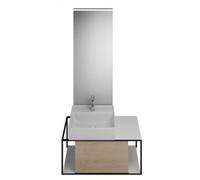burgbad Junit set lavabo en céramique avec meuble sous-lavabo, version gauche, miroir éclairé SFLF090 inclus, largeur : 900mm, SFLF090LF3150G0175, Couleur: Décor Chêne Cachemire / Décor Chêne Cachemir