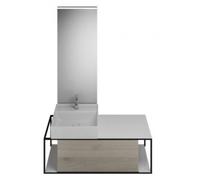 burgbad Junit set lavabo en céramique avec meuble sous-lavabo, version gauche, miroir éclairé SFLF120 inclus, largeur : 1200mm, SFLF120LF3151G0175, Couleur: Chêne Décor Flanelle / Chêne Décor Flanelle