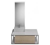 burgbad Junit set lavabo en céramique avec meuble sous-lavabo, version gauche, miroir éclairé SFLF120 inclus, largeur : 1200mm, SFLF120LF3150G0175, Couleur: Décor Chêne Cachemire / Décor Chêne Cachemi
