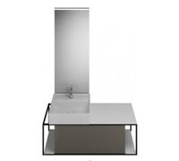 burgbad Junit set lavabo en céramique avec meuble sous-lavabo, version gauche, miroir éclairé SFLF120 inclus, largeur : 1200mm, SFLF120LF3149G0175, Couleur: Gris Brillant Brillant / Gris Brillant Bril