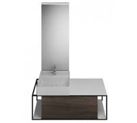 burgbad Junit set lavabo en céramique avec meuble sous-lavabo, version gauche, miroir éclairé SFLF120 inclus, largeur : 1200mm, SFLF120LF3152G0175, Couleur: Décor de châtaigne Truffe / Décor de châtai