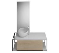 burgbad Junit Set Lavabo en fonte minérale avec meuble sous-lavabo, version à gauche, avec miroir lumineux SFLG120, largeur : 1200mm, SFLG120LF3150G0175, Couleur: Décor Chêne Cachemire / Décor Chêne C