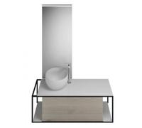 burgbad Junit Set Lavabo en fonte minérale avec meuble sous-lavabo, version à gauche, avec miroir lumineux SFLG120, largeur : 1200mm, SFLG120LF3151G0175, Couleur: Chêne Décor Flanelle / Chêne Décor Fl