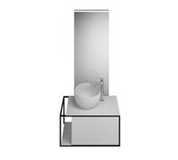 burgbad Junit set lavabo en fonte minérale avec meuble sous-lavabo, version droite, avec miroir éclairé SFLG076, largeur : 765mm, SFLG076RF3148G0175, Couleur: Blanc Brillant / Blanc Brillant / Blanc B