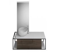 burgbad Junit set lavabo en fonte minérale avec meuble sous-lavabo, version droite, avec miroir éclairé SFLG120, largeur : 1200mm, SFLG120RF3152G0175, Couleur: Décor de châtaigne Truffe / Décor de châ