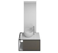 burgbad Junit set lavabo en fonte minérale avec meuble sous-lavabo, version droite, avec miroir éclairé SFLG076, largeur : 765mm, SFLG076RF3149G0175, Couleur: Gris Brillant Brillant / Gris Brillant Br