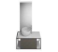 burgbad Junit set lavabo en fonte minérale avec meuble sous-lavabo, version droite, avec miroir éclairé SFLG090, largeur : 900mm, SFLG090RF3149G0175, Couleur: Gris Brillant Brillant / Gris Brillant Br