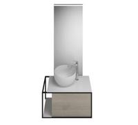 burgbad Junit set lavabo en fonte minérale avec meuble sous-lavabo, version droite, avec miroir éclairé SFLG076, largeur : 765mm, SFLG076RF3151G0175, Couleur: Chêne Décor Flanelle / Chêne Décor Flanel