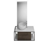 burgbad Junit set lavabo en fonte minérale avec meuble sous-lavabo, version droite, avec miroir éclairé SFLG090, largeur : 900mm, SFLG090RF3152G0175, Couleur: Décor de châtaigne Truffe / Décor de chât